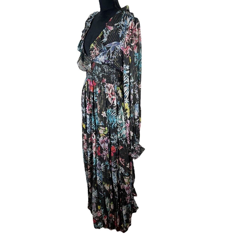 Rococo Sand Black Floral Metallic Moonlight Maxi Dress Boho Resort Size Medium - Picture 5 of 10